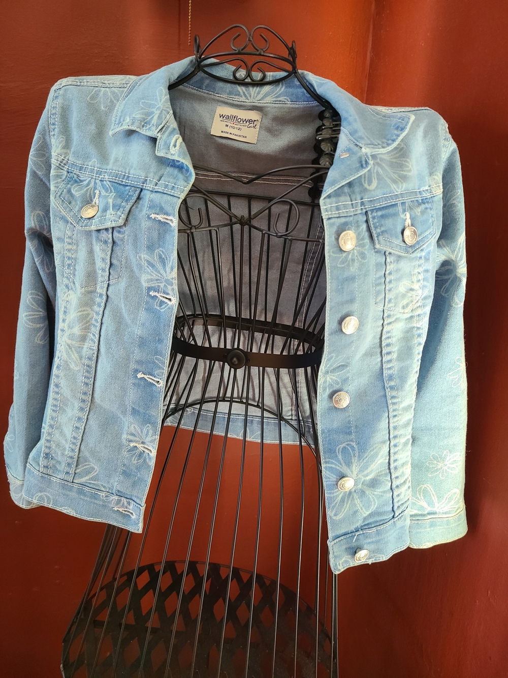 Wallflower Faded Blue Denim Jacket with White Floral Print